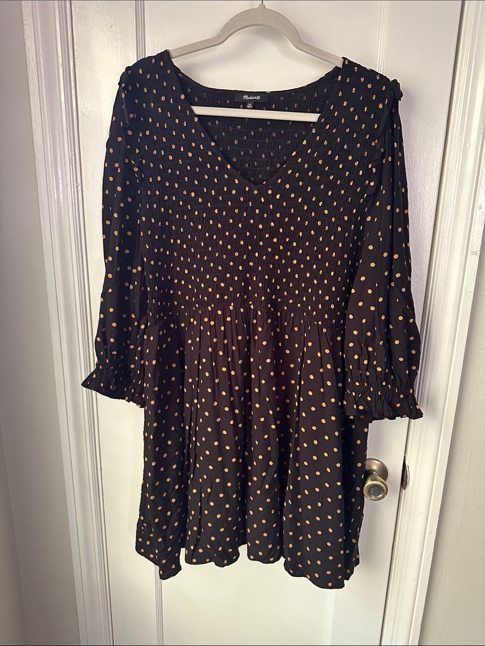 Black Polka Dot Smocked Babydoll Dress - Yellow Dots
